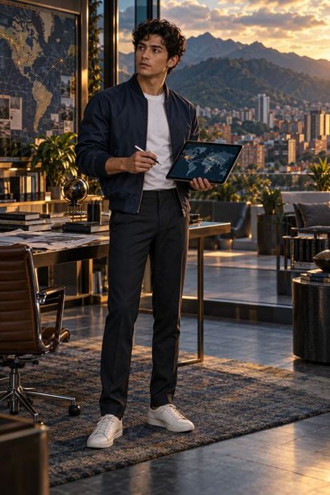 Eli Navarro with a tablet showing a world map
