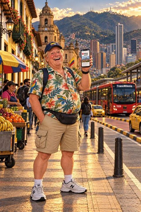 Gary Pike grinning with a phone on a busy street